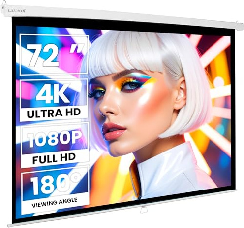 Pantalla de proyección Manual Mural Luxscreen Superficie Blanco Mate de Gran luminosidad para proyector Compatible 4K 1080p valido para 4:3 y 16:9 Borde Negro (72 Pulgadas 16:9 Pro)