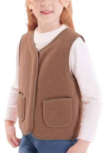 SEAUR Ragazze Ragazzi Gilet in Pile Teddy Gilet in Pile con Cerniera per Bambini Bambina Caldo Primavera Autunno Inverno 80-160CM, marrone, 160