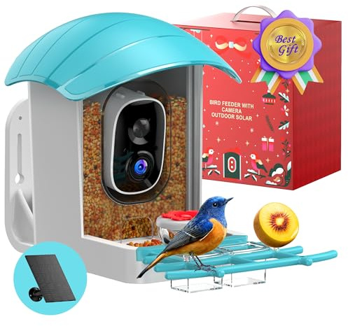 Comedero Pajaros Exterior Camara Solar: Inteligente Comederos para Pájaros Jardin con AI Identificación Automática 2K Comedero Pajaro Jaula con Cámara Resistente IP65 Regalo para Amantes de Las Aves