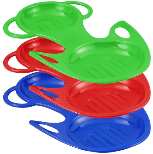Arrowbash 3 Pcs Plastic Toboggan Snow Sled Board with Handles Accommodate1-2 Riders Winter Downhill Toboggan Snow Sledding Sleigh for Adults, 35.4 Inches, 3 Colors