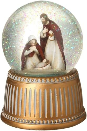 Heaven Sends Globo di neve dorato con scena sacra e musica – Decorazione natalizia con scena della Natività con cupola d'acqua glitterata e melodia tradizionale