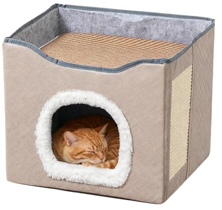 Amesor Caverne pour Chat | Nid pour Animaux De Compagnie Respirable Et Partiellement Fermé | Couchages pour Chats D'Intérieur - pour Chaton Petit Moyen Grand Porche Balcon Jardin Cour Grange