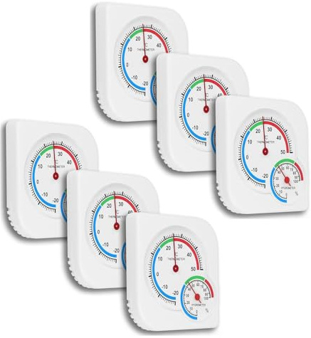 6 stycken fönstertermometer, termometer hygrometer 2-i-1, analog termohygrometer, rund termometer inomhus analog, analog, inomhus utomhus, bildskärmstemperatur för inomhus- och utomhusbruk