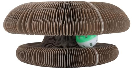 Qudinip Tablero Rascador para Gatos, Juguete Rascador Plegable de Papel Corrugado con Bola de Campana Redonda y Hierba Gatera, para Gatos de Interior para Afilar Garras y Jugar