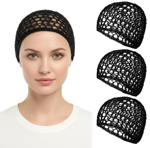 3 Pcs Hair Nets for Sleeping in, Crochet Mesh Wrap Caps for Silk Press | Hair Nets for Sleeping In, Net Cap for Wrapping Hairs, Reusable Wig Protection, Ballet Bonnets for Women