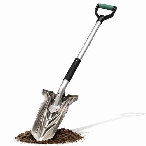 Peviasot spade med rotsåg för hårda, steniga jordar, 120 cm rotspade med bred trappkant och ergonomiskt handtag, V-formade rotspatar, stabila trädgårdspade för enklare grävning