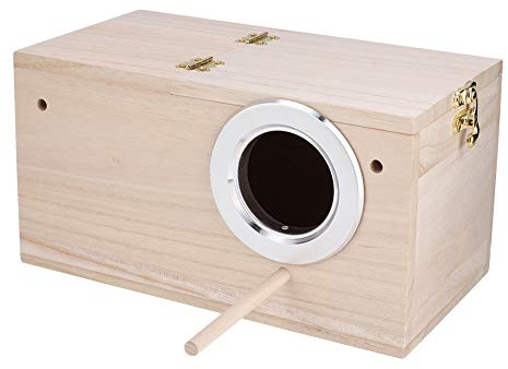 Fabater Fågeluppfödningslåda i trä för Papegojor, Säkert Giftfritt Hus för Husdjur med Metallkantöppning, Visning och Rengöring Upptill, Ställ Medföljer för Undulater Cockatiel Lovebirds, (Höger
