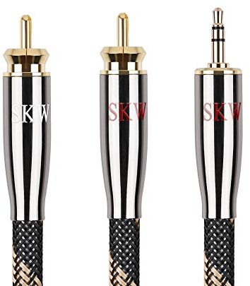 SKW Audiophiles Cavo Jack a 2RCA con HiFi Suono, rame di elevata purezza Cavo RCA Jack 3,5 Maschio Compatible con Smartphone, PC, Tablet, MP3, Amplificatore, Impianto Stereo, Home Theatre -1M