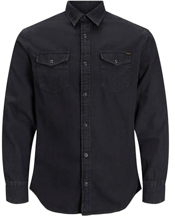 Jack & Jones Men's Jjesheridan Shirt L/S Denim Shirt, Black (Black Denim Fit Slim), M