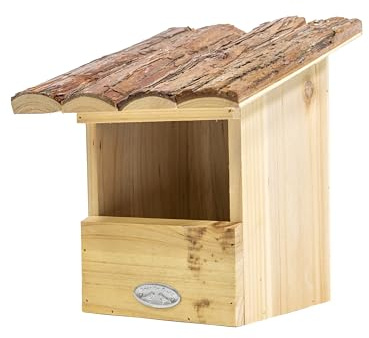 mgc24 Nichoir pour oiseaux pour rouge-gorges - Nichoir pour oiseaux sauvages à suspendre pour jardin et balcon, en bois résistant aux intempéries, aspect naturel avec toit en écorce, 20,3 x 21,5 x