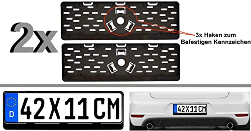 3D Carbon Design kurzer Kennzeichenhalter, 42 x 11 cm, hergestellt in der EU, bruchsicherer ABS-Kunststoff, schwarz, unlackiert, 2 Stück