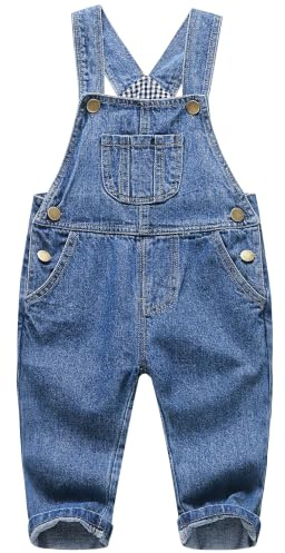 KIDSCOOL Salopette Jeans Bambino, Denim Strappato con Bavaglino | Salopette neonato in denim, tuta unisex strappata e consumata, fodera a quadretti, outfit morbido