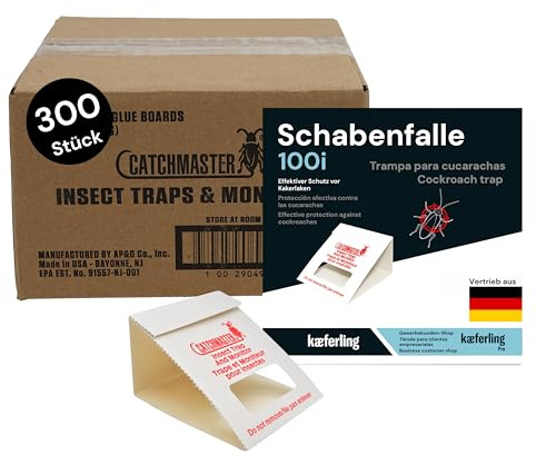 Catchmaster 100i - Trappole per Scarafaggi 300x | Senza Veleno | Disinfestazione con Esche Adesive Integrate | Efficace Contro Blatte Germaniche, Grilli e Ragni