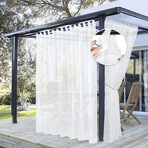 PONY DANCE Rideaux d'Extérieur - Blanc Rideau Voilage avec Pattes, Draperies Imperméable Décoration de Patio Jardin Terrasse Maison, L 254 x H 243 cm, Lot de 1