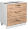 Vicco Küchenunterschrank Fame-Line, Goldkraft Eiche/Weiß, 80 cm mit 3 Schubladen, ohne Arbeitsplatte