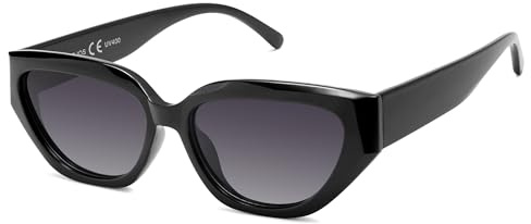 SOJOS Trendy Cute Cat Eye Polarized Sunglasses for Women Fashion Cateye Womens Sunnies SJ2237, Black Frame Grey Grading Lens