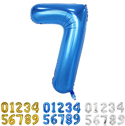 Palloncini Compleanno 7 Anni Blu Palloncino XXL Di 100 Cm Foil Gigante Numero 7 Numeri Gonfiabili Bambino Ragazzo Compleanno Anniversario Decorazione Feste (Blu)