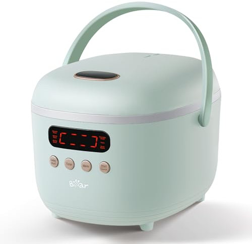 Bear Small Rice Cooker 4 Cups Uncooked, 6 Cooking Functions, Advanced Fuzzy Logic Micom Technology, 24 Hours Preset Keep Warm, for White/Brown Rice Quinoa Oatmeal Soup Cake, 2L(Green)