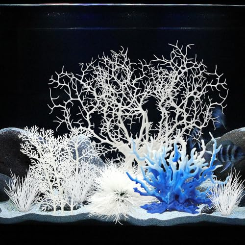 BEGONDIS 8 Pack Artificial Coral Ornament, Aquarium Plasitc Water Plants for Fish Tank Decorations (White Set)