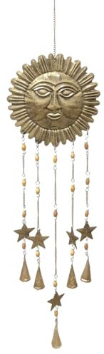 Armonizador Móvil Colgante Decorativo de Metal y Madera Sol y Estrellas. Adornos y Apliques. Decoración Hogar y Jardín. Regalos Originales. 26 x 1,50 x 82 cm