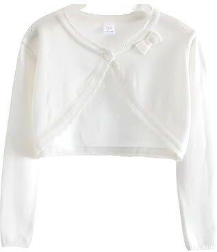 Proumhang Bolero Shrug Strickjacke für Mädchen Langärmelige Baumwollstrickpullover EIN-Knopf-Schal Jacke Sweatshirt Mäntel Chlidren Kleid Cover Up Für 3-10 Jahre Weiß 110