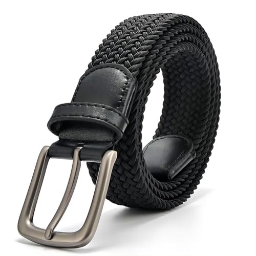Uoocg Flechtgürtel 3.4cm | Elastischer Polyester-Stretchgürtel Damen/Herren | Dehnbarer Unisex-Geflochtener Gürtel für Hosen | Schwarz 110cm