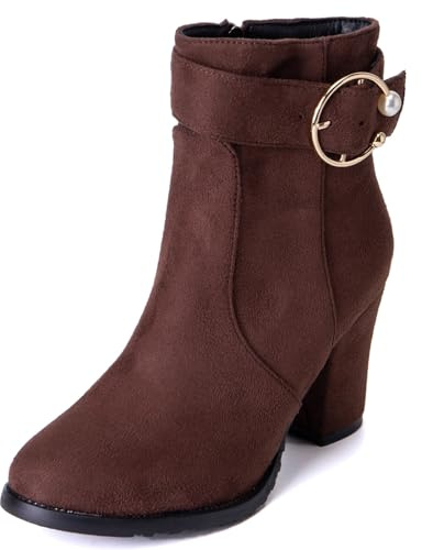 Onewus Botines de moda para mujer con tacón de bloque medio, Marrón mate, 38 EU