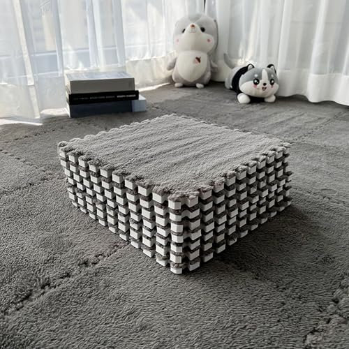 Generico 100 Pz Peluche Schiuma Tappeto Mat, 12 X 12 Pollice Interlocking Tappeto Piastrelle con Bordo, Morbido Peluche Area Tappeti Piastrelle Pavimento, Puzzle Mat per Soggiorno(Color:Grigio)