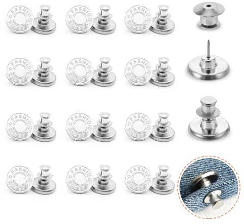 12 boutons de jeans sans couture, bouton pression bouton jean, resserrer la ceinture Bouton de remplacement pour élargir ou réduire la taille du pantalon Boutons de jeans 17mm (argent)
