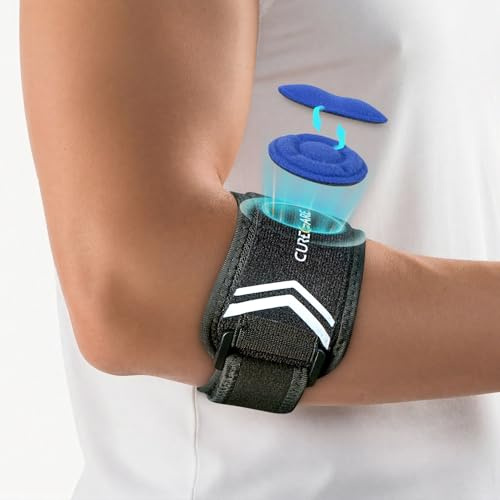 CURECARE Codera Epicondilitis Hombre y Mujer, Coderas Epicondilitis con 2 Almohadilla de Compresión 3D Removible Alivio de Tendinitis, Soporte Ajustable para Codo Deportes y Vida Cotidiana, Negro