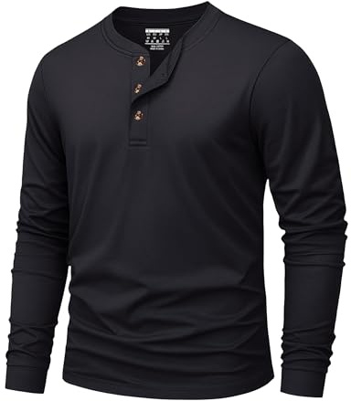 KEFITEVD Camiseta Algodón Hombre Henley Manga Larga Casual Cómoda Versátil | Cuello Henley con botones ámbar, algodón transpirable y suave, diseño versátil para ocio diario con vaqueros o chaquetas