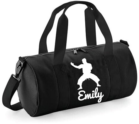 Personalised Martial Arts Overnight Bag Gym Holdall Sports Bag – Ideal Karate, Judo & Taekwondo, Large Travel Bag – Compact Size 20x20x40cm Dynamic Gift 12L Barrel Bag for Training – Black