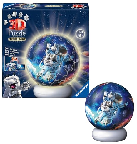 Ravensburger - Puzzle 3D Ball illuminé - Les astronautes - A partir de 6 Ans - 72 pièces numérotées à Assembler sans Colle - Socle Lumineux Inclus - 12008058