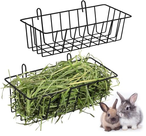 Rabbit Hay Feeder Metal Hanging Hay Rack Guinea Pig Food Supply Storage Rack 2PCS (black, 23 * 10 * 7.5CM)