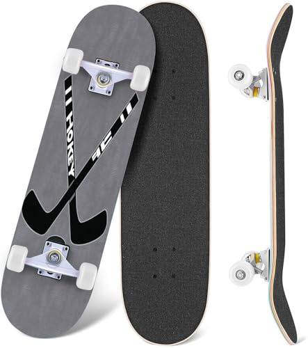 31x8 Skateboard Complete Skateboards for Girls Boys Kids Adults Minimalist Hockey Cool Teen Gifts Longboard Extreme Sports for Beginners and Professionals