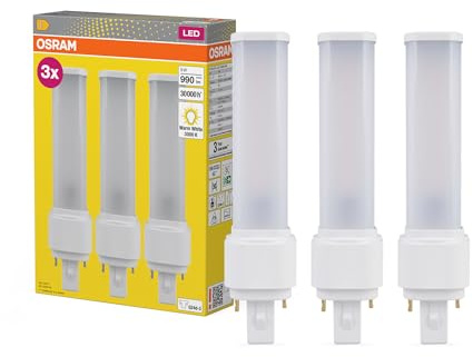 OSRAM DULUX D26 Lampada Compatta LED, 9W, 990lm, 3000K bianco caldo, Zoccolo G24D-3, 230V AC/CCG, CRI 80, Diametro 35mm
