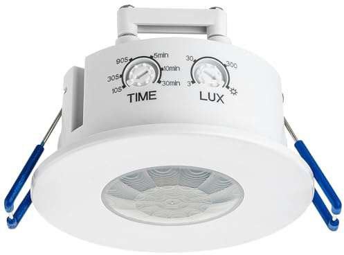 SEBSON Rörelsesensor Infälld - 2-pack - Räckvidd 8m/360°, Programmerbar Infraröd Rörelsedetektor, LED-kompatibel, Håltagning i Tak Ø63–66mm, 3-tråd