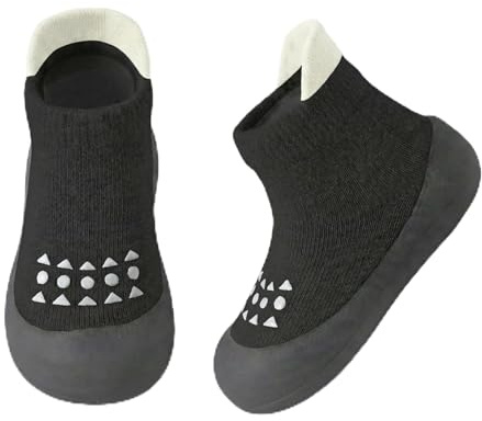 AniKigu Baby Sock Shoes Toddler Walking Slippers Black 9-12months