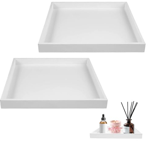 2 Piezas Bandejas de Madera Blancas 20x20x2cm, Bandeja Madera Decorativa, Organizador de Cosméticos, Perfume Tray, Bandejas Decorativas para Almacenamiento en Cocina, Baño y CosméTicos