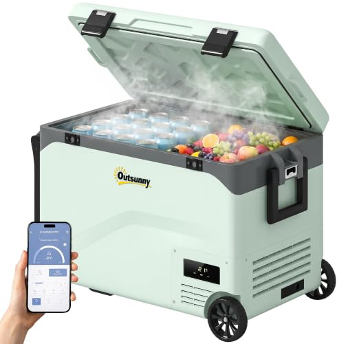 Outsunny 42,5 L Kompressor Kühlbox Leise bis -20℃ Bluetooth LED Rolle Grün