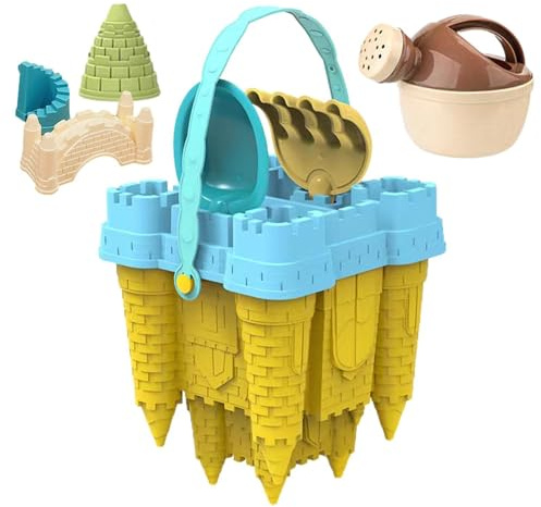 Sandslott – 19 x 19 x 22 cm ABS strandformsset, kreativ utomhus | barnleksats, hållbar sandhink schablonkit | resevänlig konstruktionssats nätväska förvaring pedagogisk hand öga-koordinering