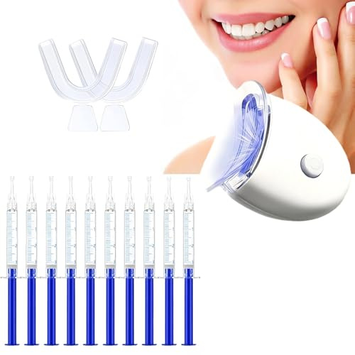 Teeth Whitening Kit for Home Use, 460-465nm Blue Light Whitening Kit with 10 Gel Syringes, Sensitive Teeth Friendly, 15 Mins Timer, Enamel Safe, Helps Reduce Coffee & Tea Stains, At-Home Oral Care