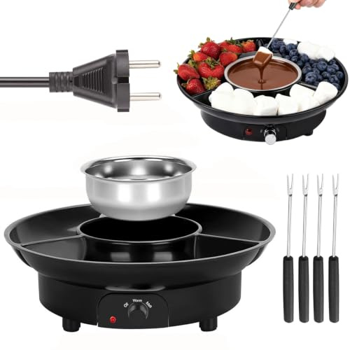 Umllpet Elektrisk chokladfondue-set, 260 ml chokladsmältare med 3 fack, 4 fonduegafflar, 2 temperaturnivåer – perfekt som en liten chokladfontän för fest, familj och par