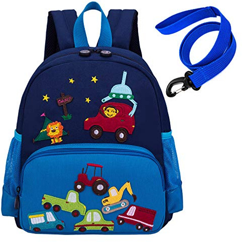 willikiva Cute Zoo Little 3d Backpack Kids Backpack for Boys and Girls Toddler Backpack Waterproof Preschool Safety Harness Leash (Blue Car Small Size,Age 1-2)