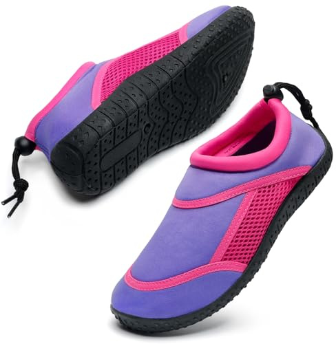 HKR Badeschuhe Kinder Mädchen Wasserschuhe Schwimmschuhe Strandschuhe Aquaschuhe Kind Schwimmsocken Badesocken Jungen Dusch rutschfest Slip Stop Aquasocken Kids Unisex Lilac/Pink Größe 32 EU