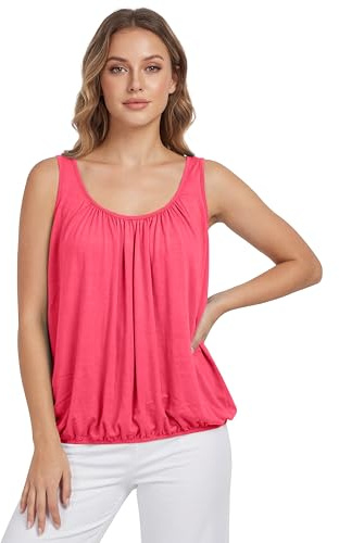 Love My Fashions® Women’s Vest Top Sleeveless Round Scoop Neck Tank Bubble Hem Straps Summer Vest Tops for Women UK Neon Pink