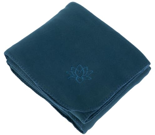 Bodhi ASANA Manta de yoga suave y cálida, manta de meditación para Shavasana, de forro polar con bordado de loto, manta para sofá y manta, 150 x 200 cm (azul oscuro)