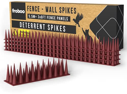 froboo Wall and Fence Spikes - Plastic Bird Spikes for Pigeons - Deterrent to Stop Birds and Cats Sitting on Fence - Anti Climb Spikes (5.5M - 2.5 to 3.5cm Tall Spikes) Protects 3 x 6 FT Fence Panels