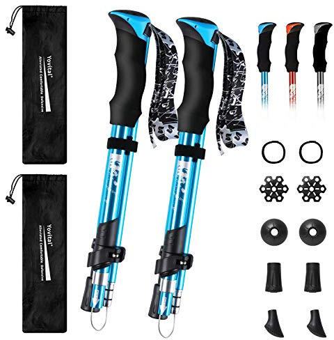 YOVITAL Trekking Poles Collapsible Hiking Poles - Aluminum 7075 Adjustable Hiking Walking Sticks with Quick Locks, Expandable to 53and Ultralight Poles for Hiking Camping Mountains Walking（Set of 2）
