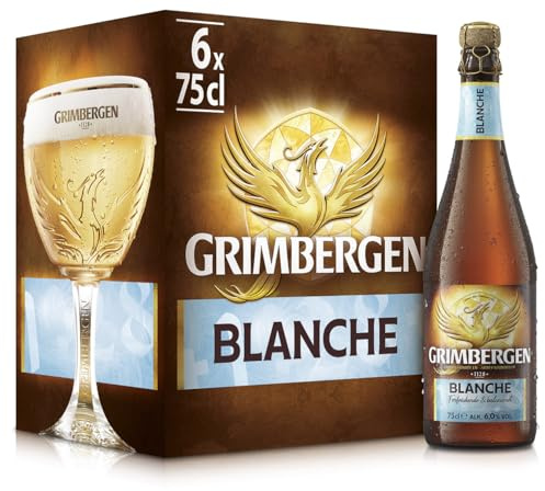 Grimbergen Blanche, Cassa con 6 Bottiglie da 75cl, Birra d'Abbazia Blanche/Witbier, Gusto Agrumato e Speziato, Gradazione Alcolica 6.0% Vol.